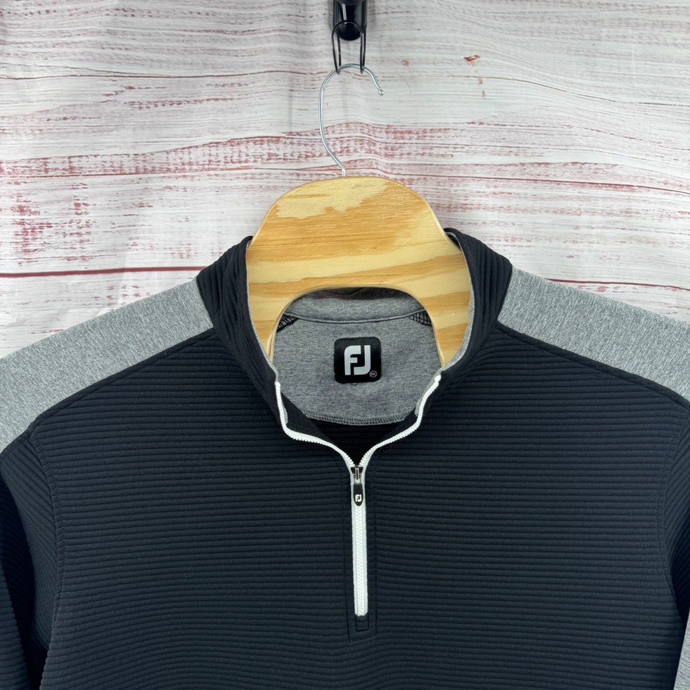 FootJoy Sweater Mens 2XL PGA 1/4 Zip Ribbed Pullover Black Gray Golf Performance - Picture 2 of 9